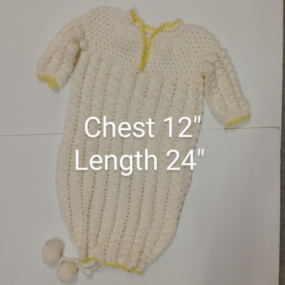 Vintage Hand Crochet Baby Gown White w/ Yellow Trim - Picture 8 of 8